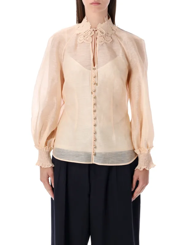 ZIMMERMANN REBELLION PEACH SILK-LINEN BLOUSE sold by Lord & Taylor