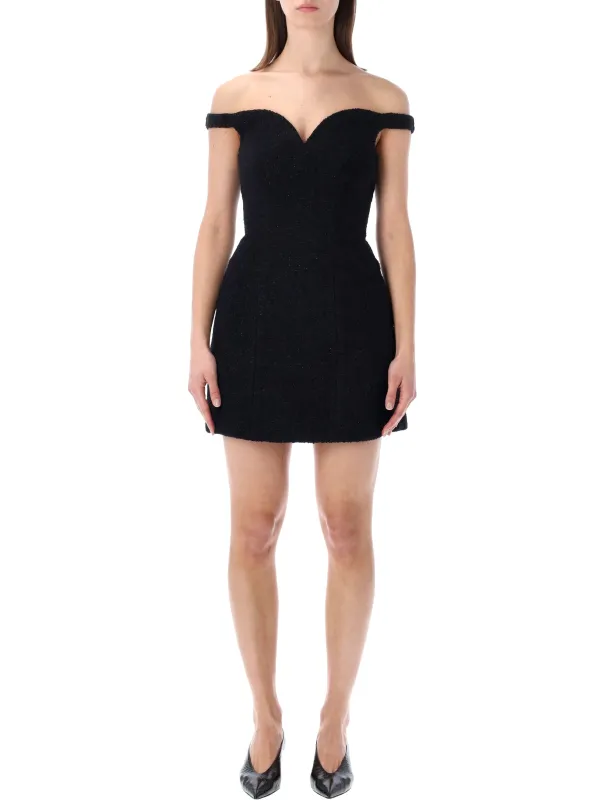 SELF-PORTRAIT BLACK BOUCLÉ OFF-SHOULDER MINI DRESS sold by Lord & Taylor
