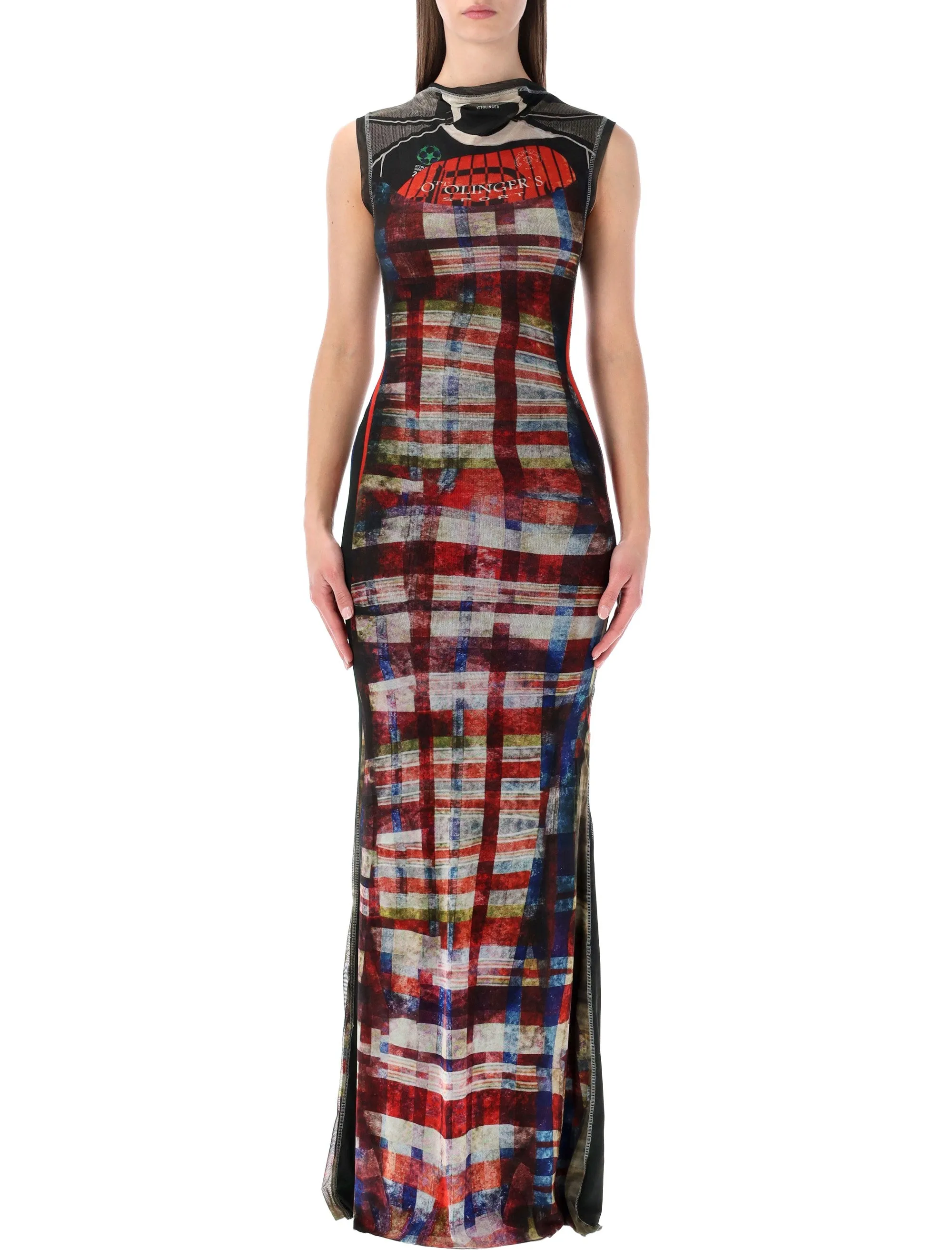 OTTOLINGER RACING PLAID MESH LONG DRESS sold by Lord & Taylor