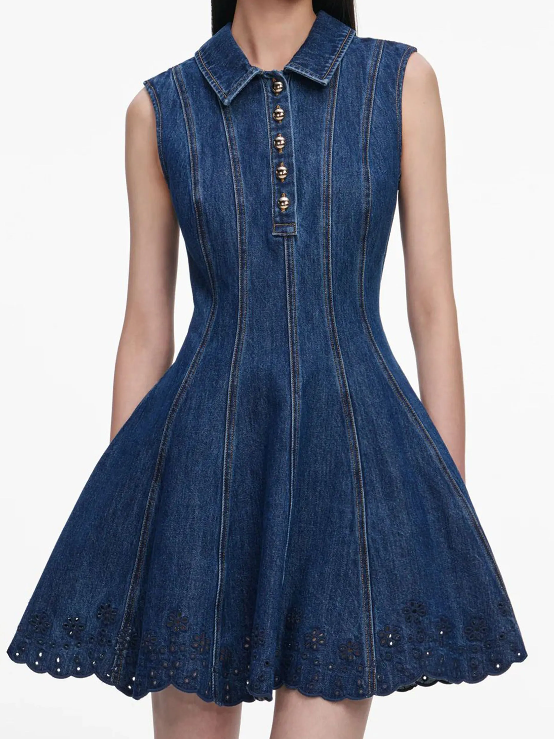 DENIM BRODERIE MINI DRESS sold by Lord & Taylor product image thumbnail 3