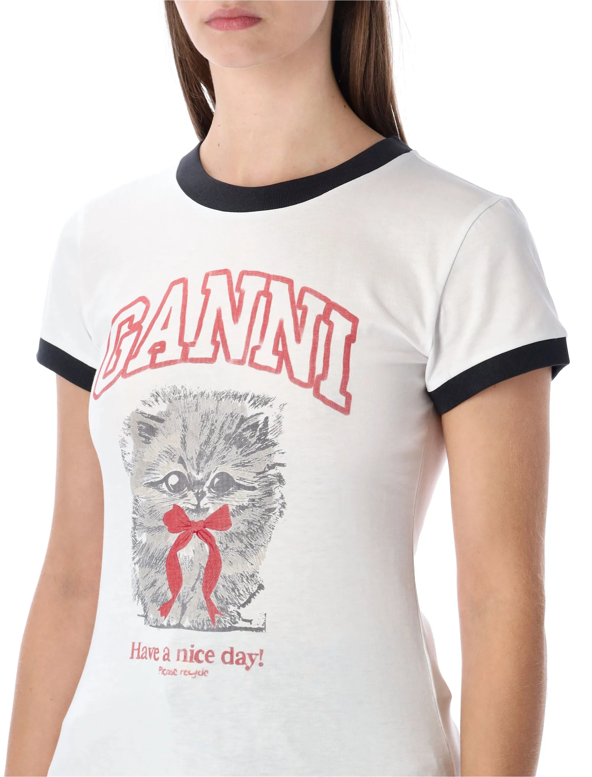 GANNI WHITE CROPPED KITTY T-SHIRT sold by Lord & Taylor product image thumbnail 3