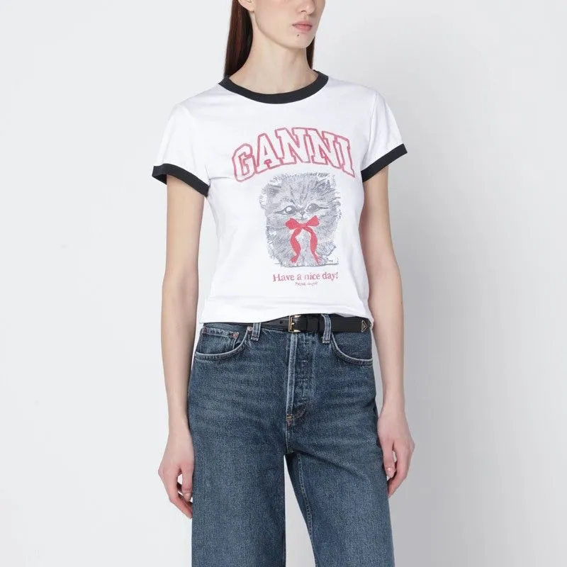 GANNI WHITE CROPPED KITTY T-SHIRT sold by Lord & Taylor