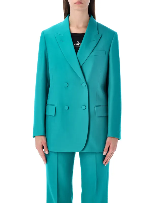 FENDI TURQUOISE WOOL DOUBLE-BREASTED BLAZER made by Fendi