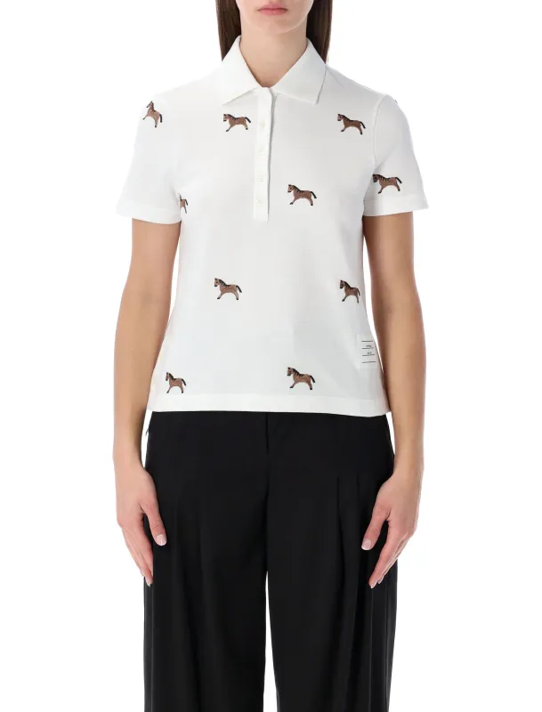 THOM BROWNE COTTON POLO SHIRT WITH EMBROIDERED HORSES sold by Lord & Taylor