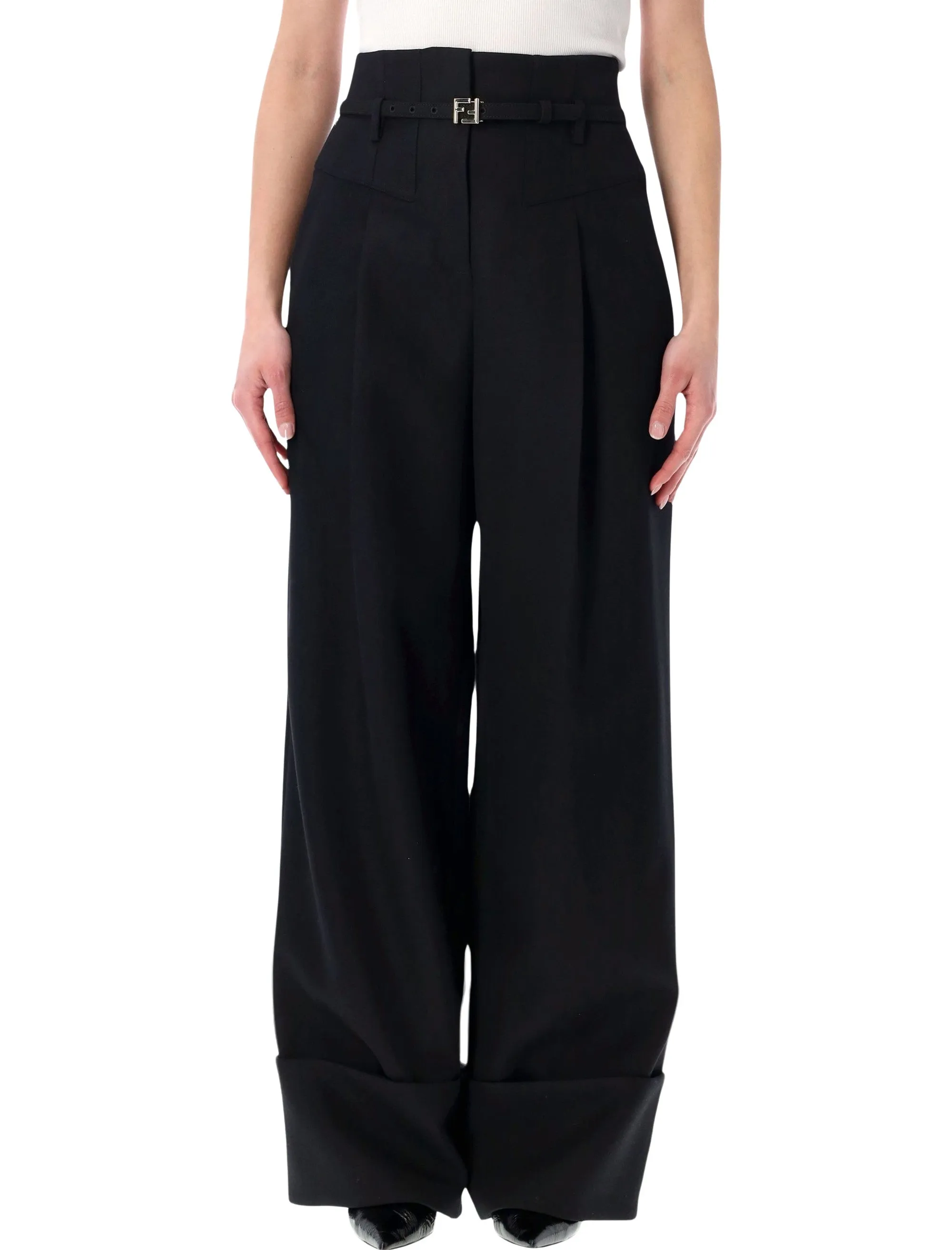 FENDI BLACK GRAIN DE POUDRE WOOL PANTS sold by Lord & Taylor