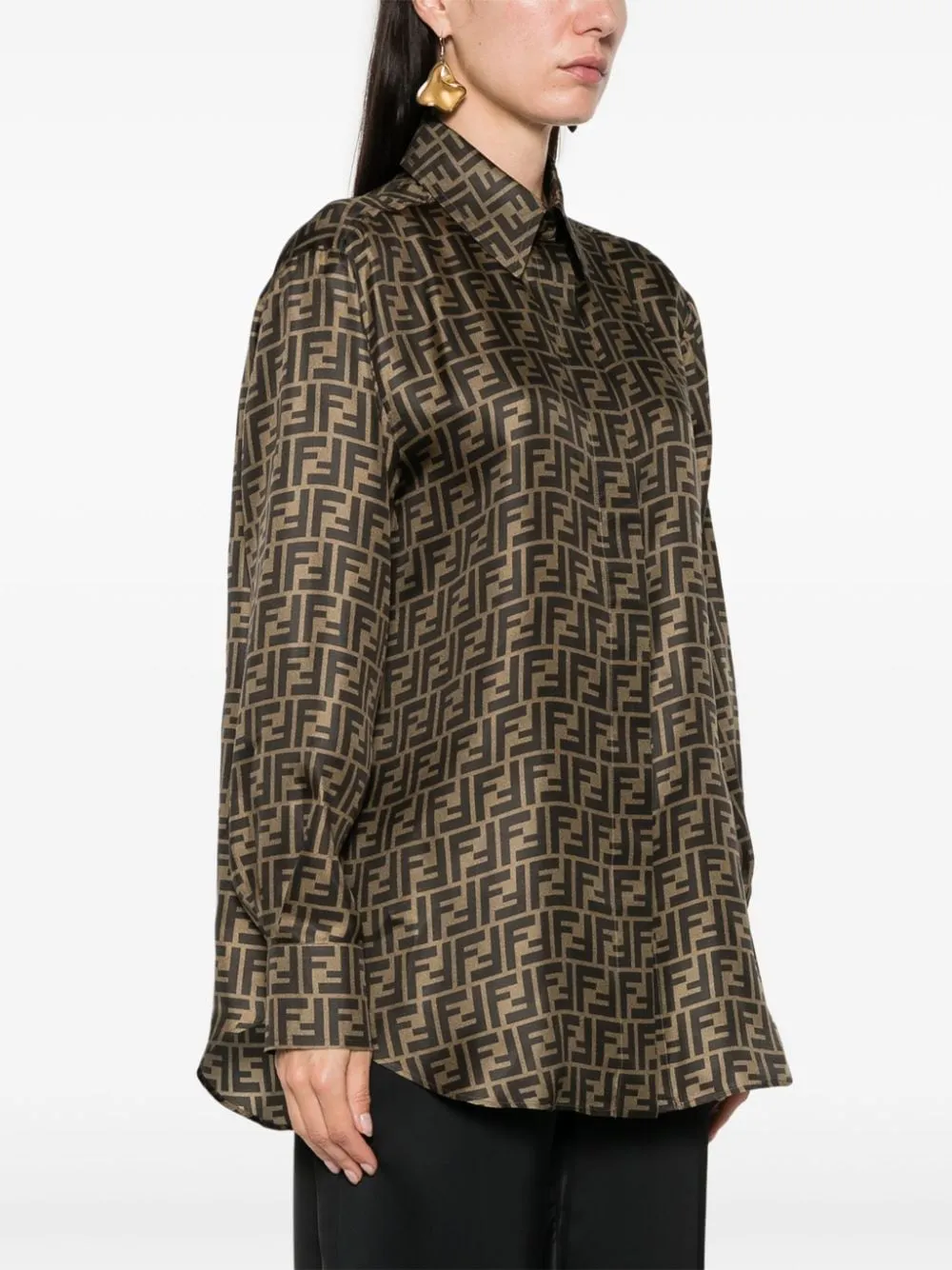 FENDI FF SILK JACQUARD OVERSIZED SHIRT sold by Lord & Taylor product image thumbnail 3