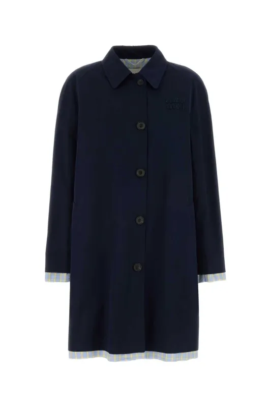DARK BLUE POPLIN TRENCH COAT made by Miu Miu