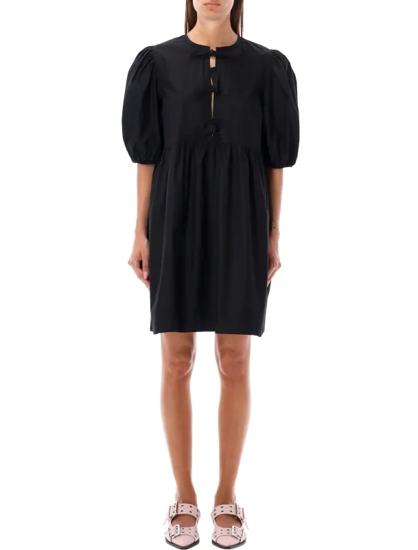 GANNI BLACK COTTON POPLIN MINI DRESS WITH BOWS sold by Lord & Taylor