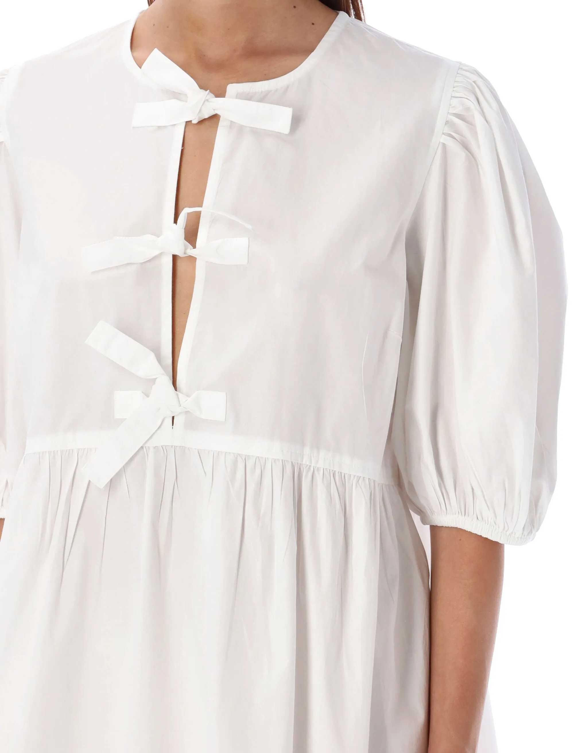 GANNI WHITE COTTON POPLIN MINI DRESS WITH BOWS sold by Lord & Taylor product image thumbnail 3