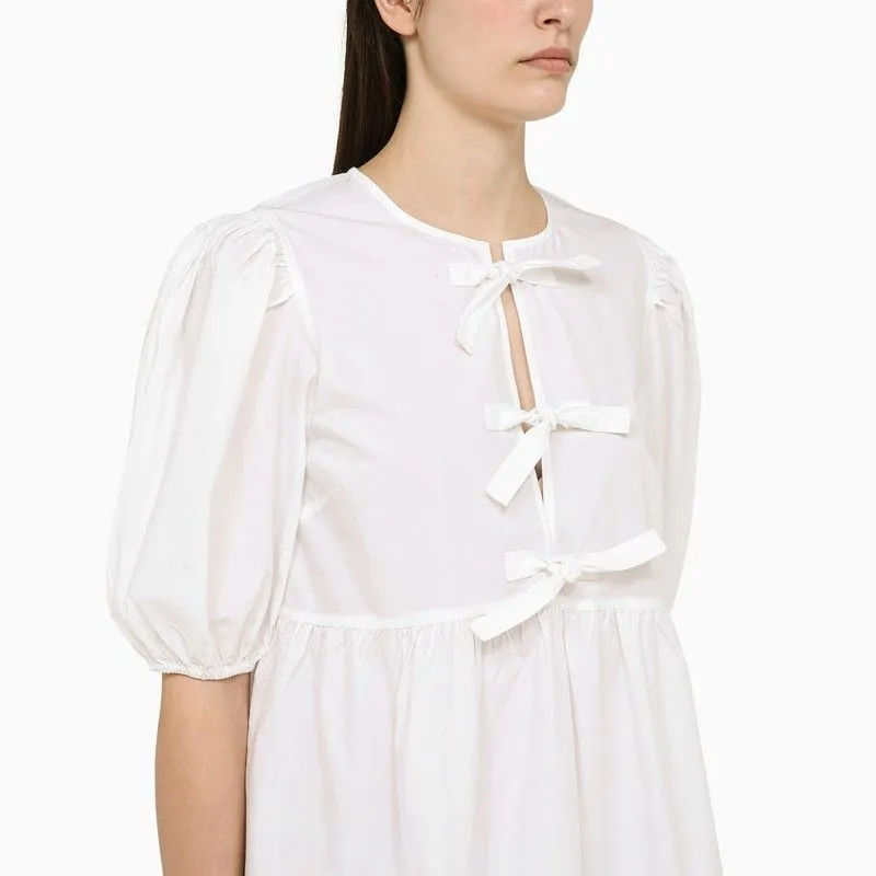 GANNI WHITE COTTON POPLIN MINI DRESS WITH BOWS sold by Lord & Taylor product image thumbnail 4