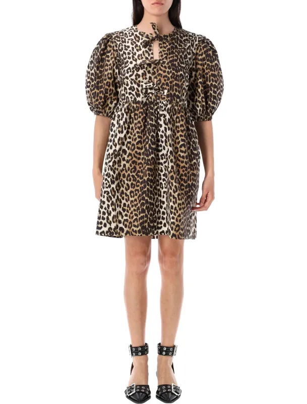 GANNI LEOPARD TIE STRING MINI DRESS made by Ganni