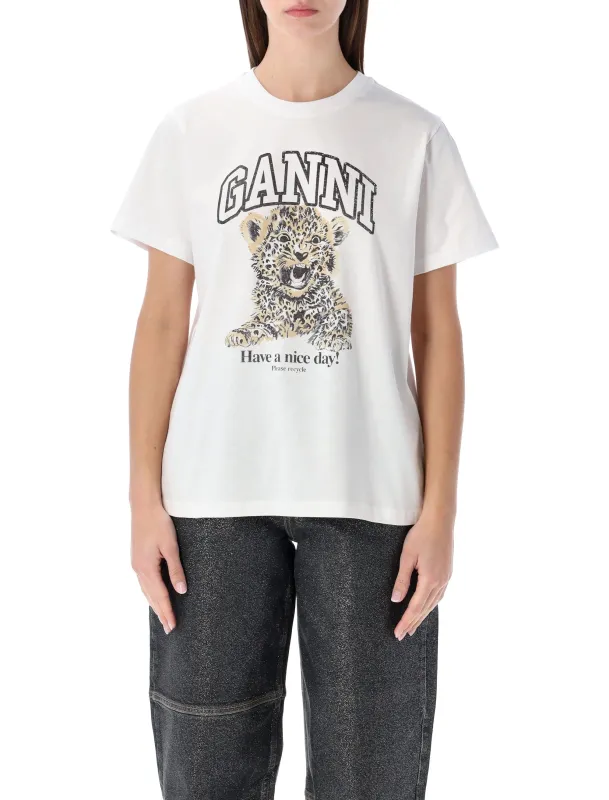 GANNI WHITE LEOPARD GRAPHIC T-SHIRT made by Ganni