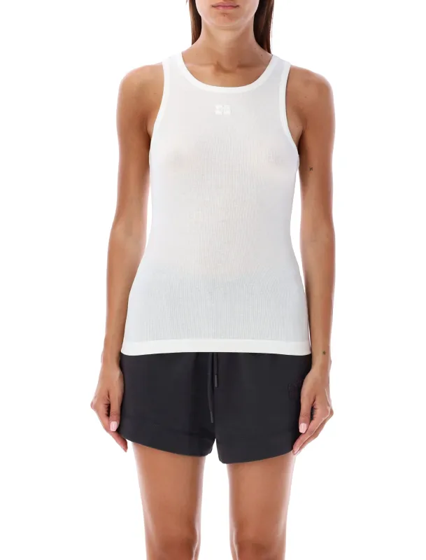 GANNI WHITE COTTON RIBBED TANK TOP made by Ganni