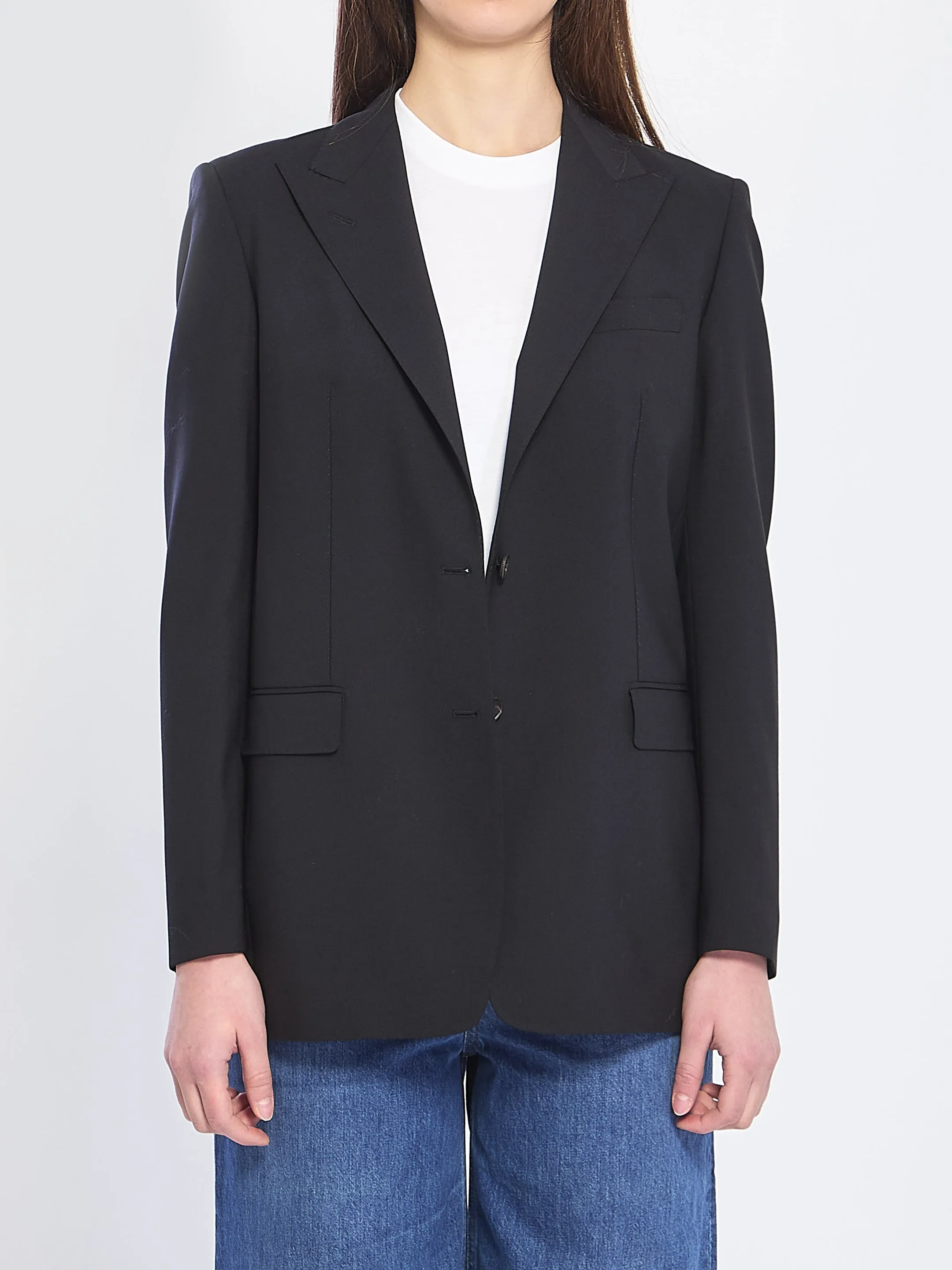 Single-breasted bi-stretch wool jacket sold by Lord & Taylor