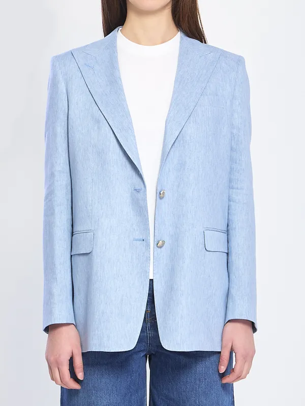 Single-breasted stretch linen and cotton jacket sold by Lord & Taylor