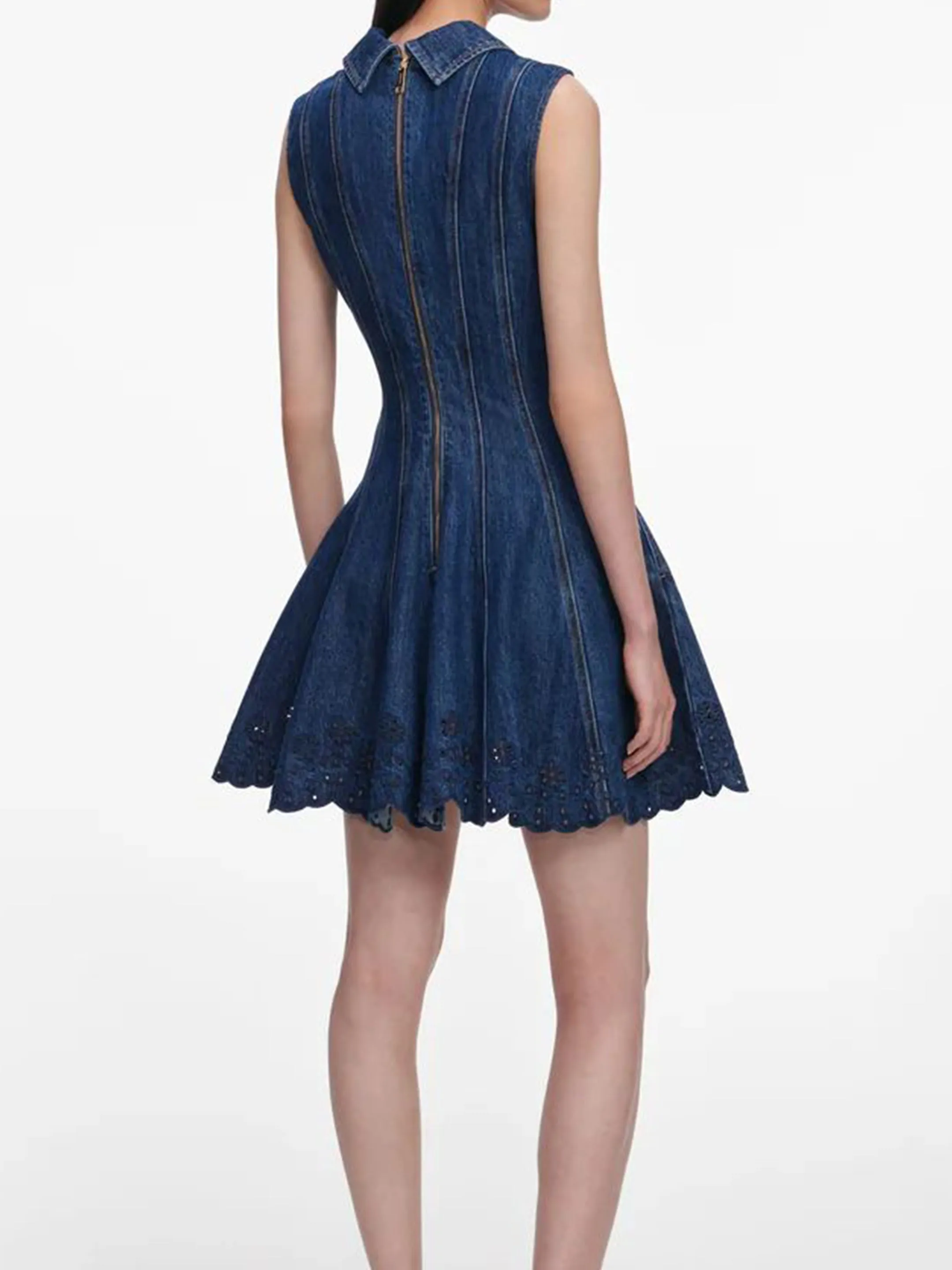 Denim broderie mini dress sold by Lord & Taylor product image thumbnail 4