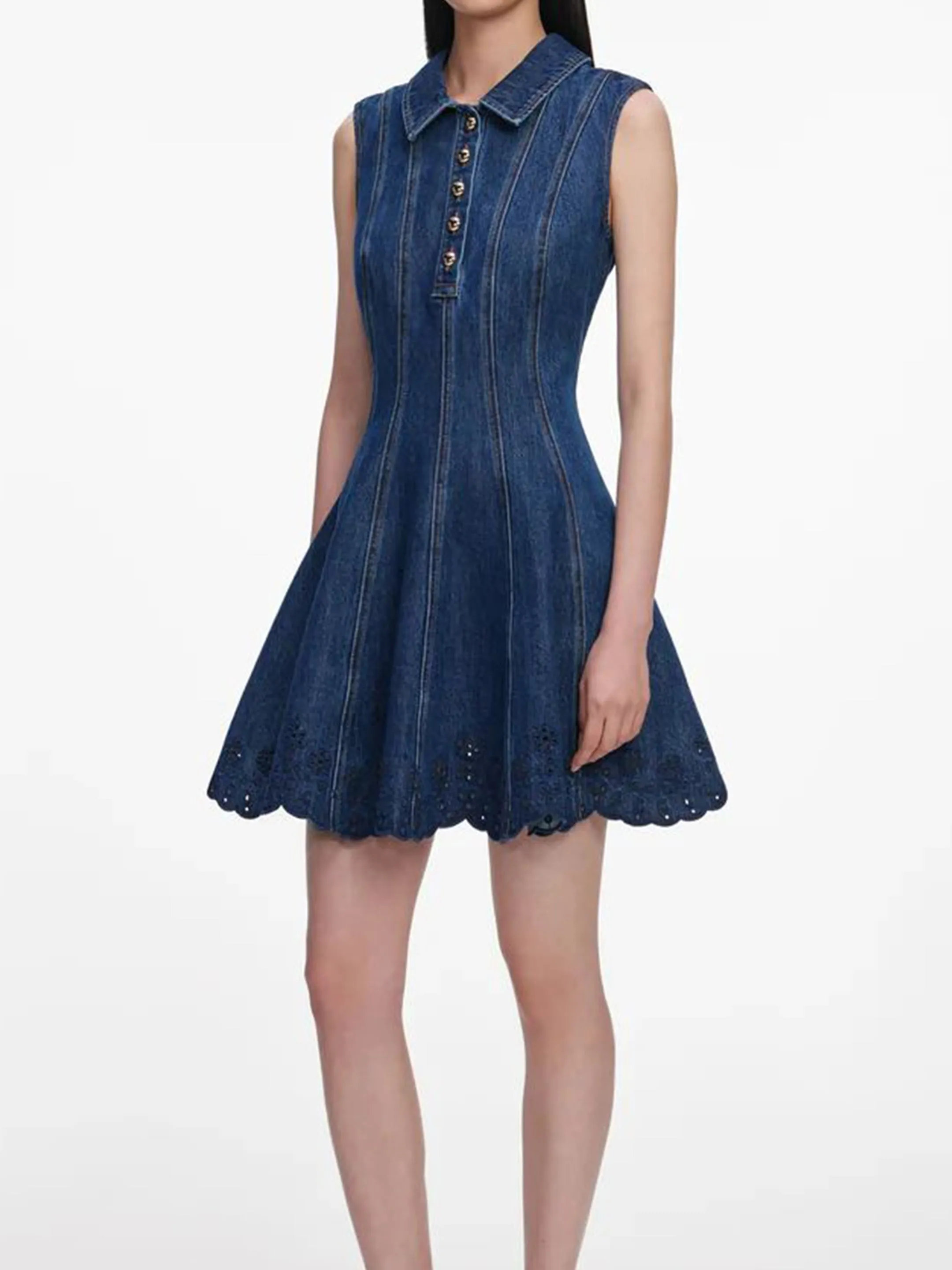 Denim broderie mini dress sold by Lord & Taylor product image thumbnail 2