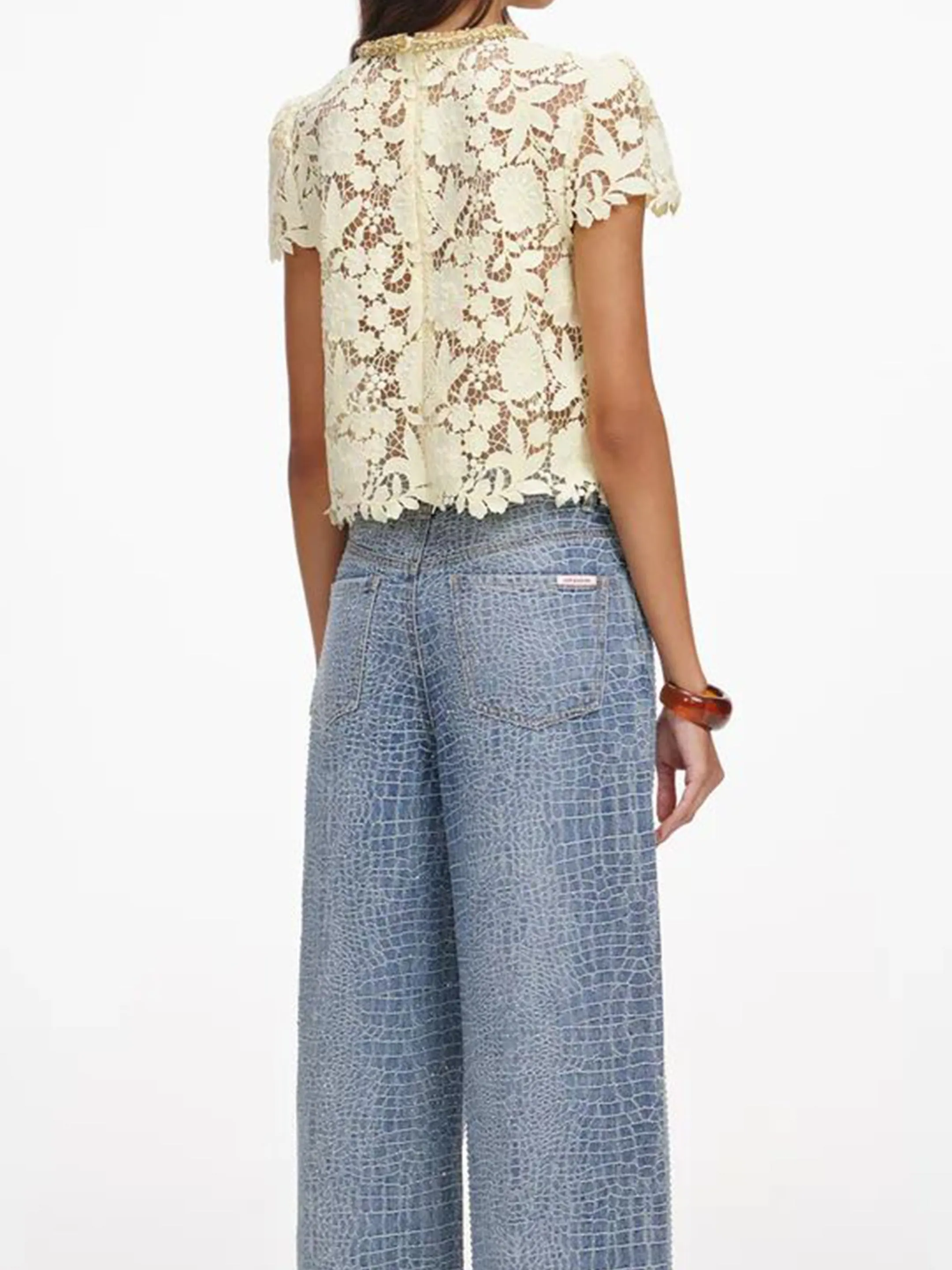 Yellow lace top sold by Lord & Taylor product image thumbnail 4