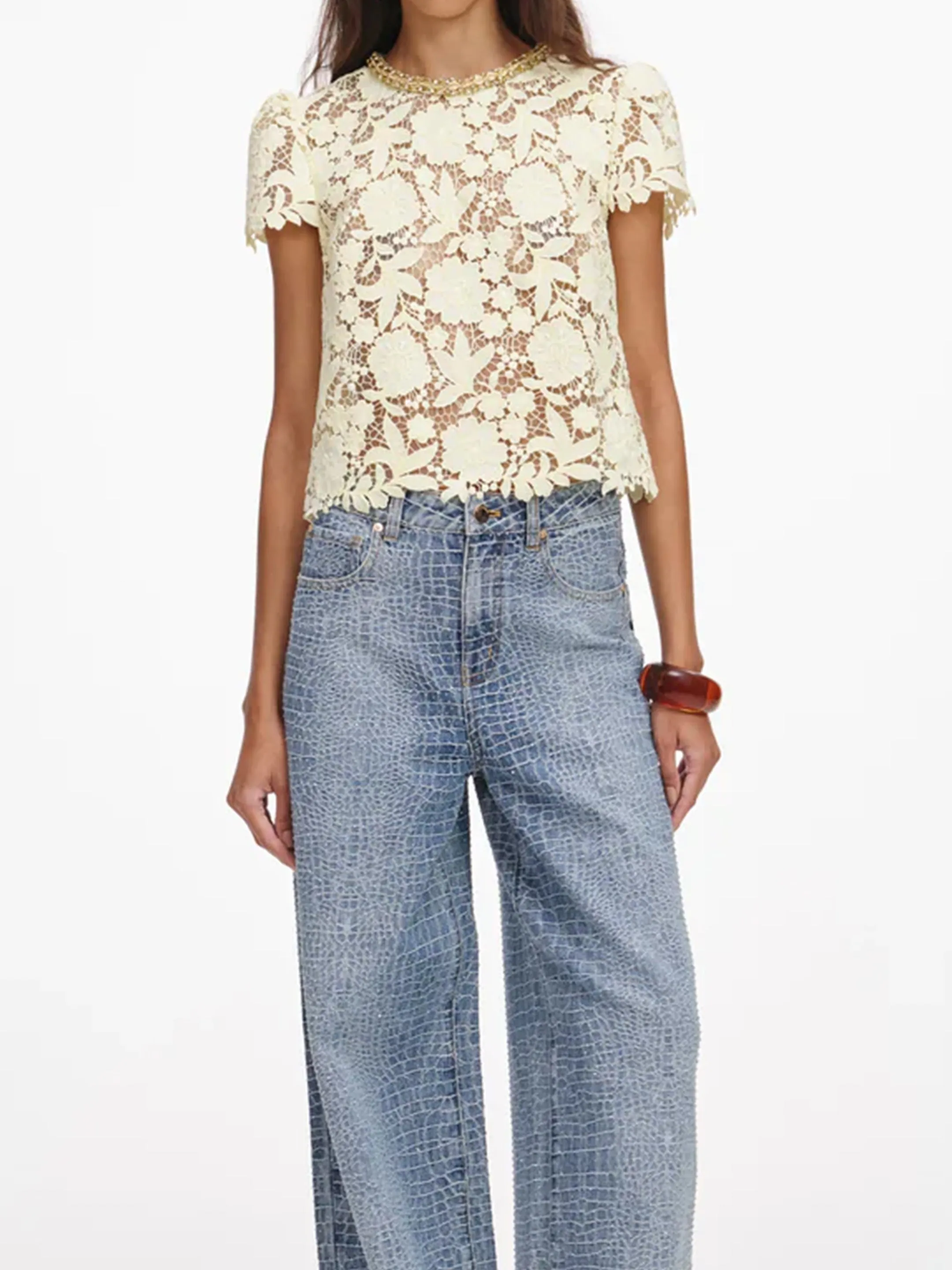 Yellow lace top sold by Lord & Taylor