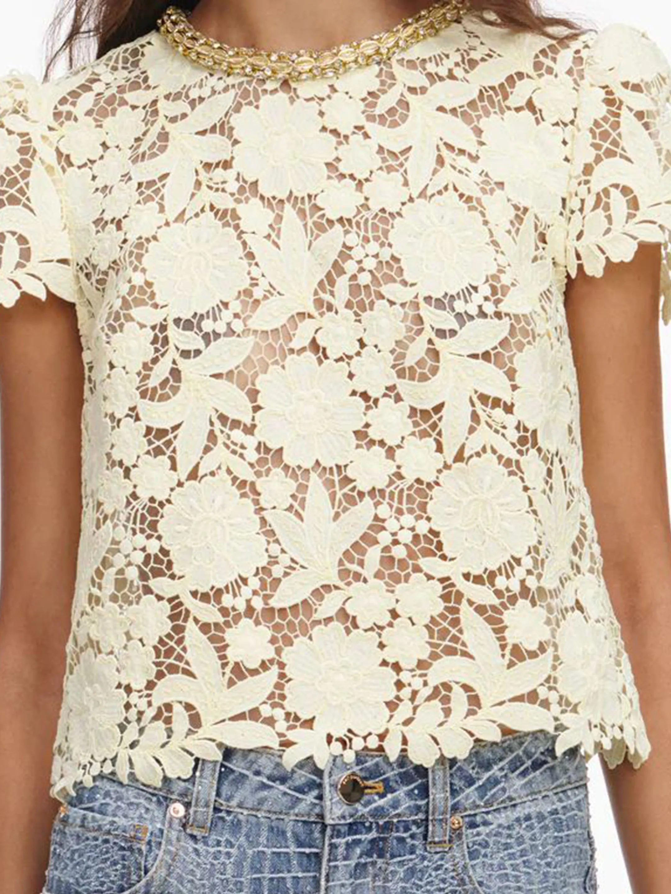 Yellow lace top sold by Lord & Taylor product image thumbnail 3