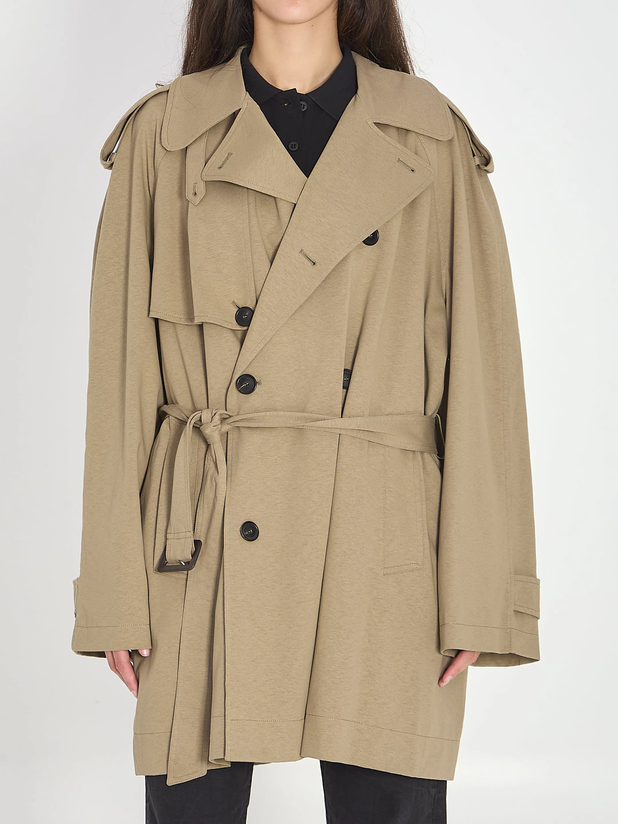 Short cocoon trench sold by Lord & Taylor