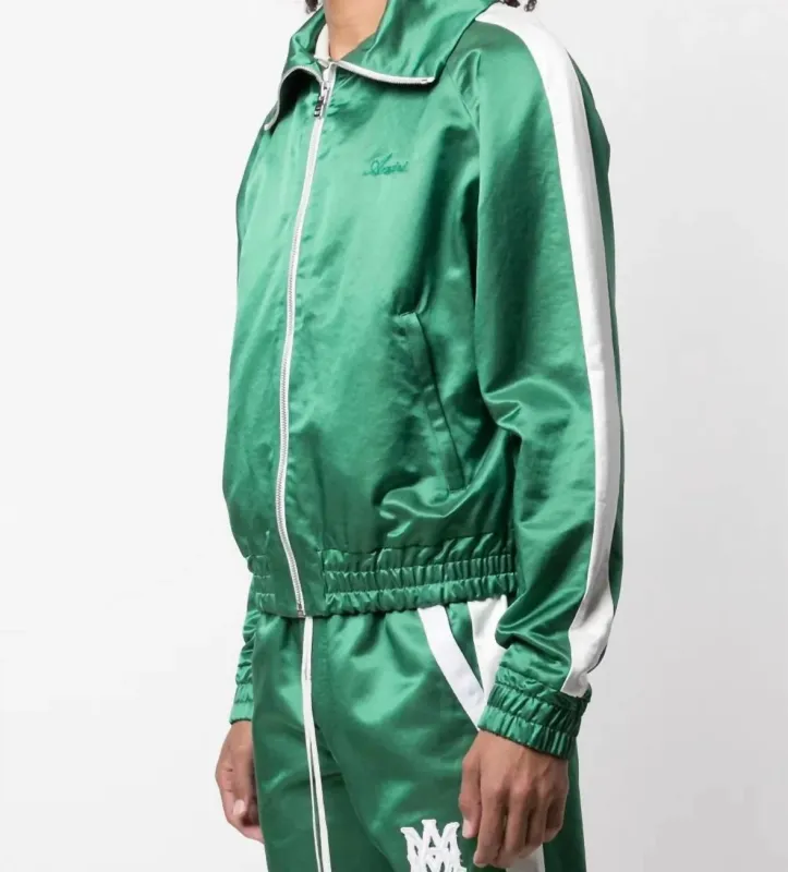 Amiri Zip Track Stripe Jacket- Tennis Green / White made by AMIRI