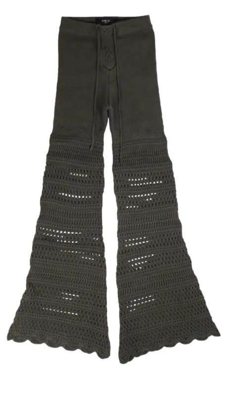 Amiri Checkered Crochet Flare Pants- Military Green sold by undefined