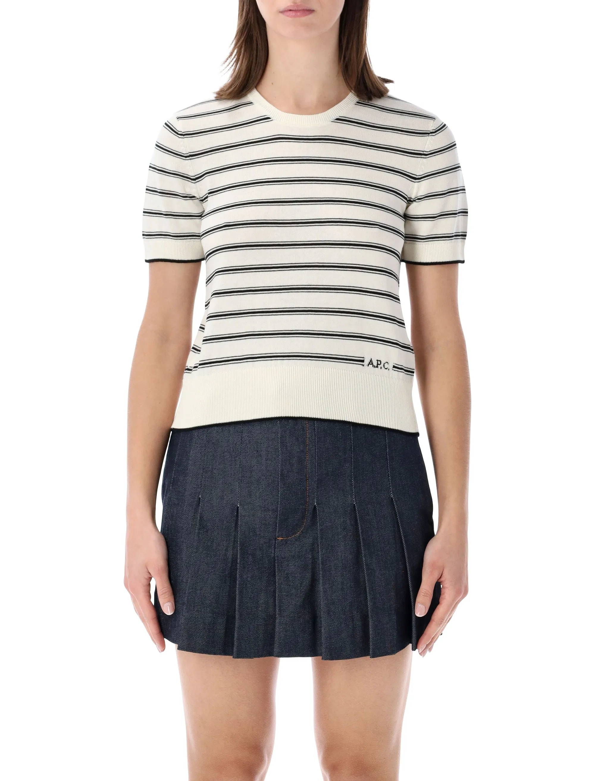 A.P.C. STRIPED SHORT-SLEEVE KNIT TOP sold by Lord & Taylor