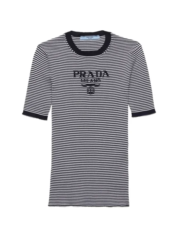 BLU BIANCO RECYCLED SILK GIROCOLLO made by Prada