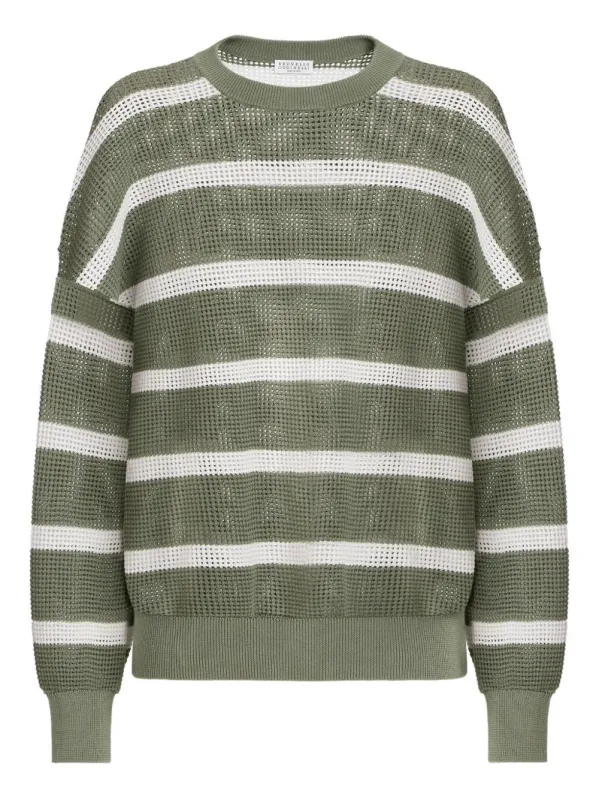 COTTON NET STRIPED SWEATER made by Brunello Cucinelli