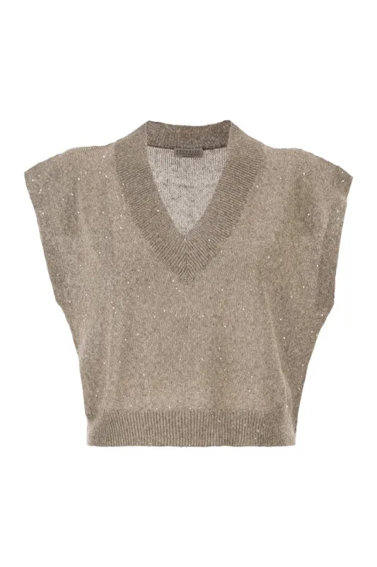 V NECK EMBELLISHED SWEATER made by Brunello Cucinelli