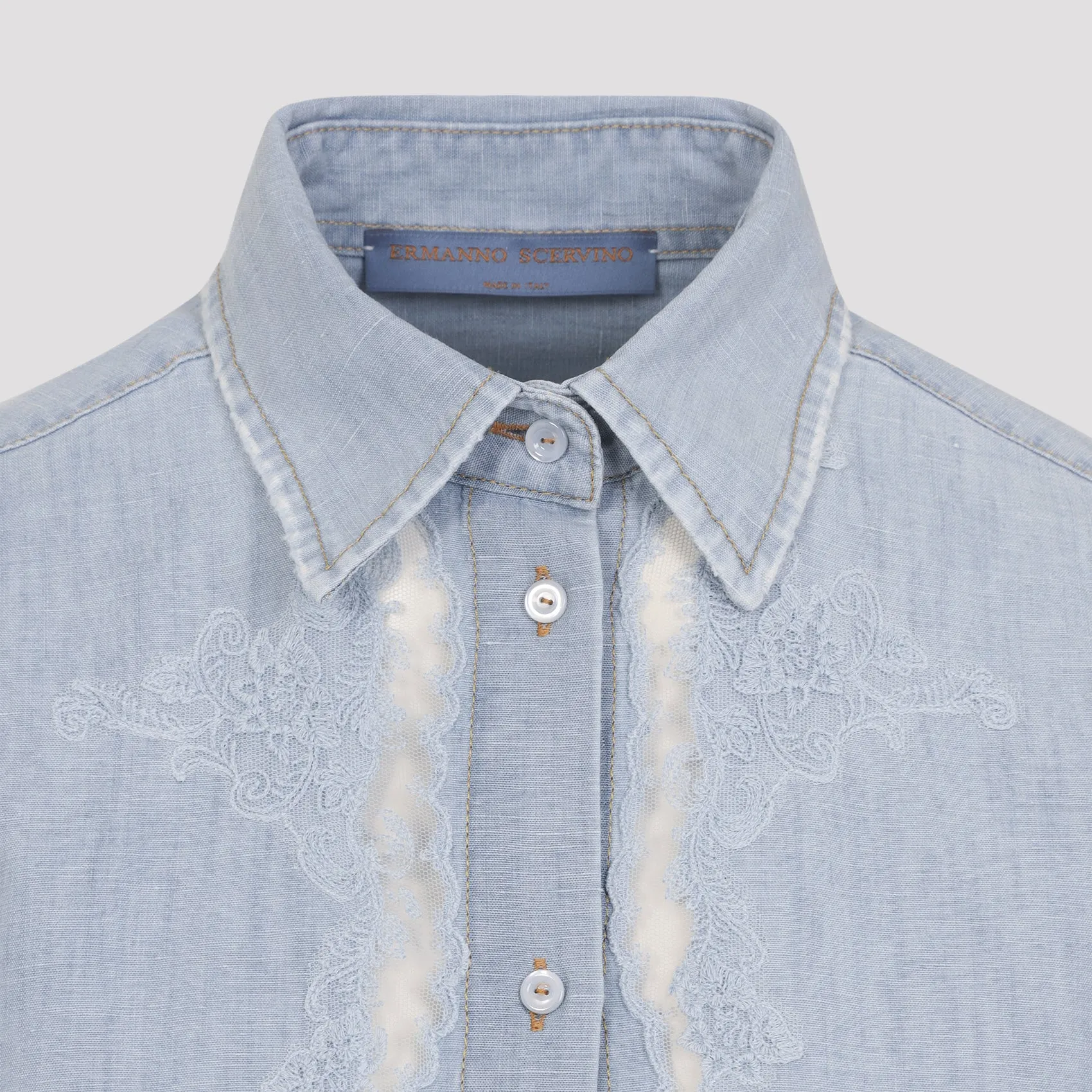 EMBROIDERED BROWN COTTON LINEN SHIRT sold by Lord & Taylor product image thumbnail 5