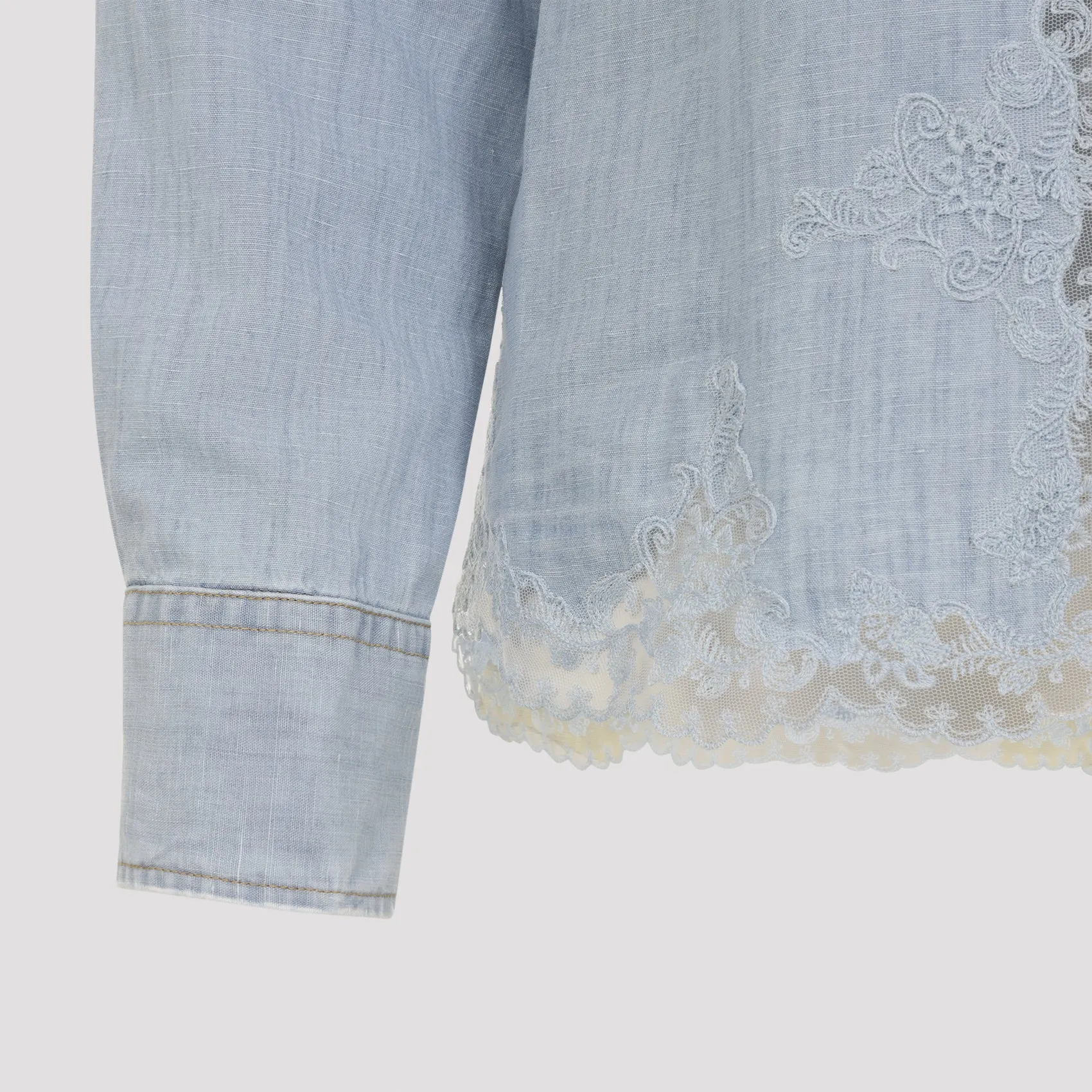 EMBROIDERED BROWN COTTON LINEN SHIRT sold by Lord & Taylor product image thumbnail 4