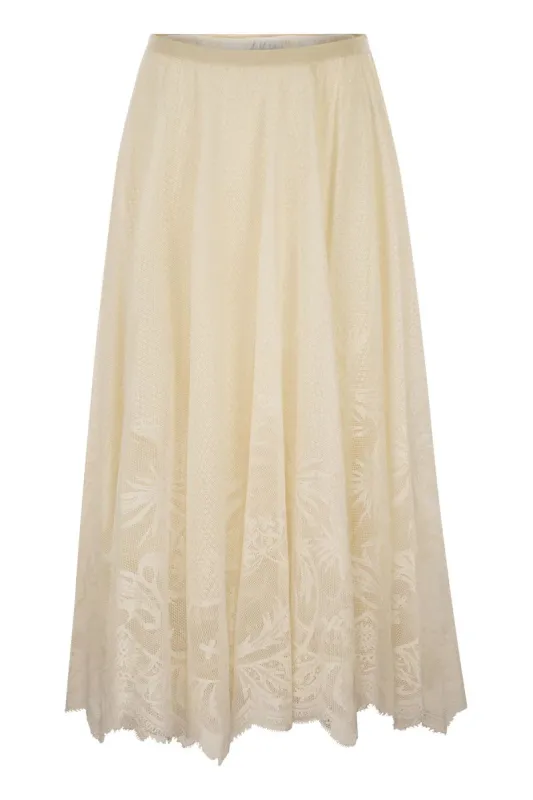 FLARED LACE SKIRT WITH FOLIAGE EMBROIDERY made by Fabiana Filippi