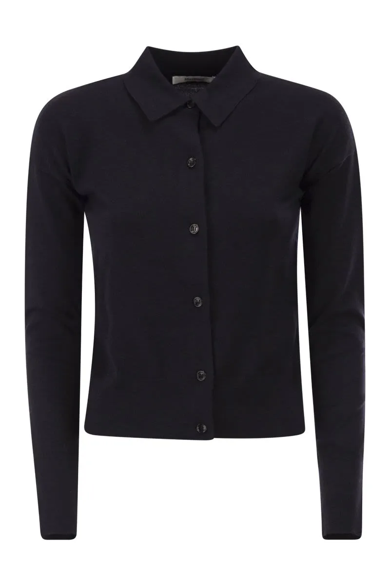 NAVY BLUE WOOL MEDEOLA KNIT POLO sold by Lord & Taylor
