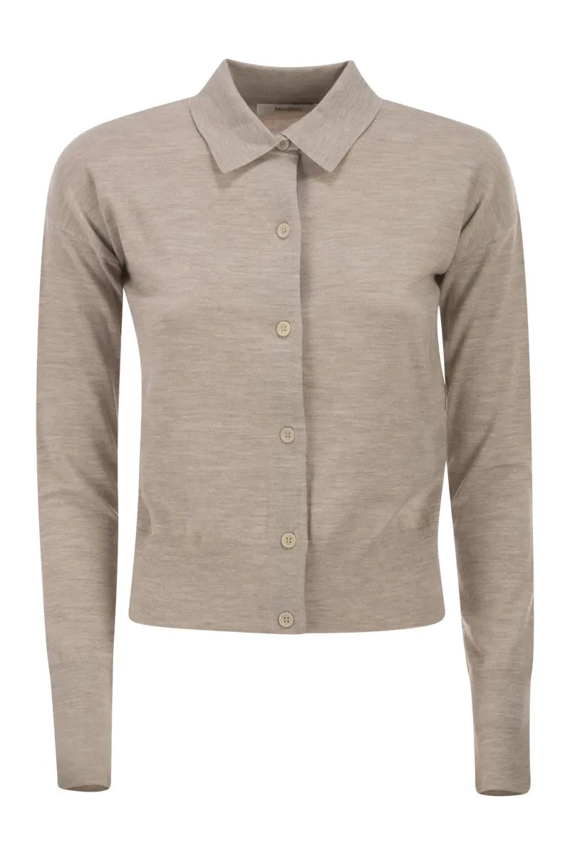 SABLE MELANGE GREY WOOL MEDEOLA KNIT POLO sold by Lord & Taylor