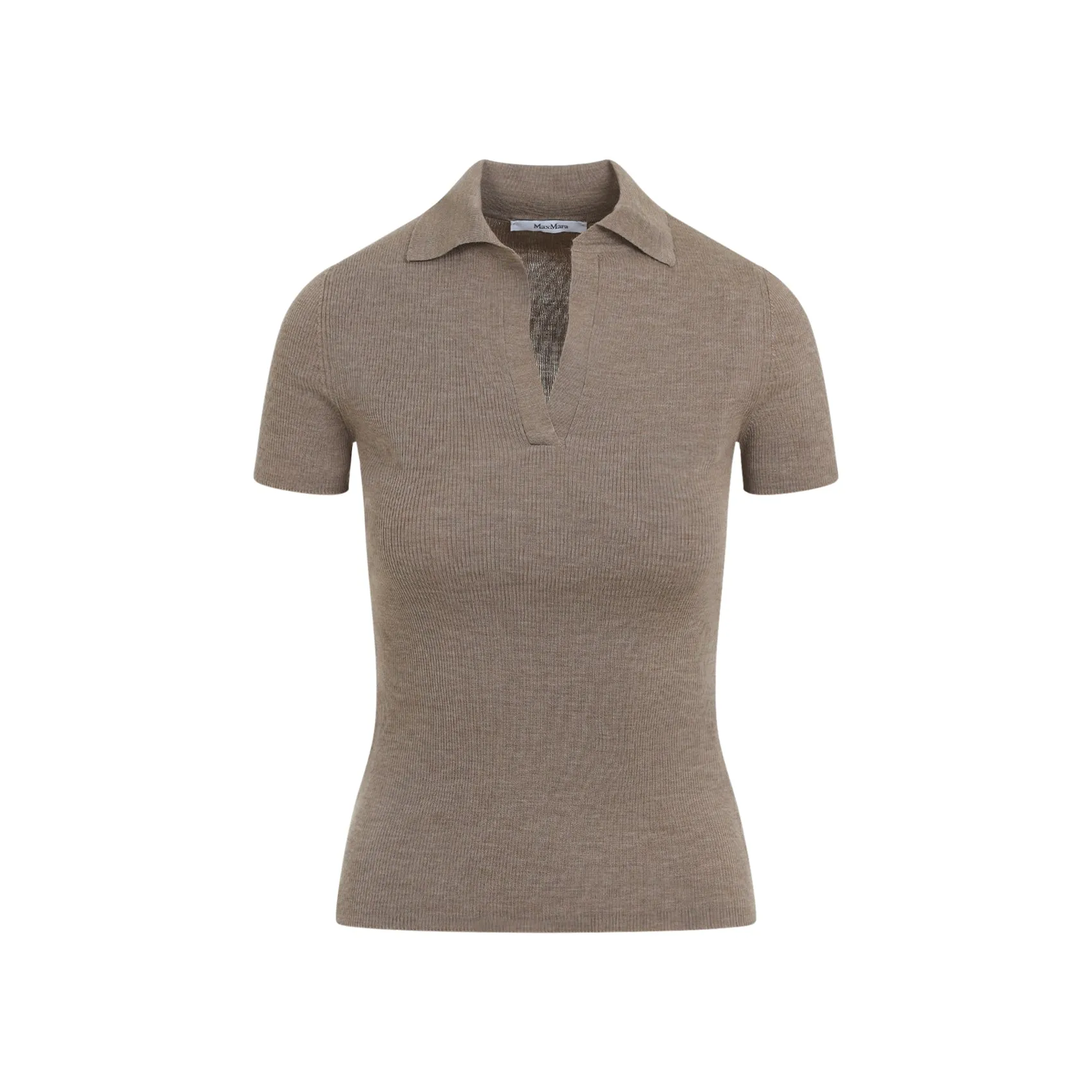 TOBACCO LIGHT BROWN VIRGIN WOOL ALBERO KNIT RIBBED POLO sold by Lord & Taylor
