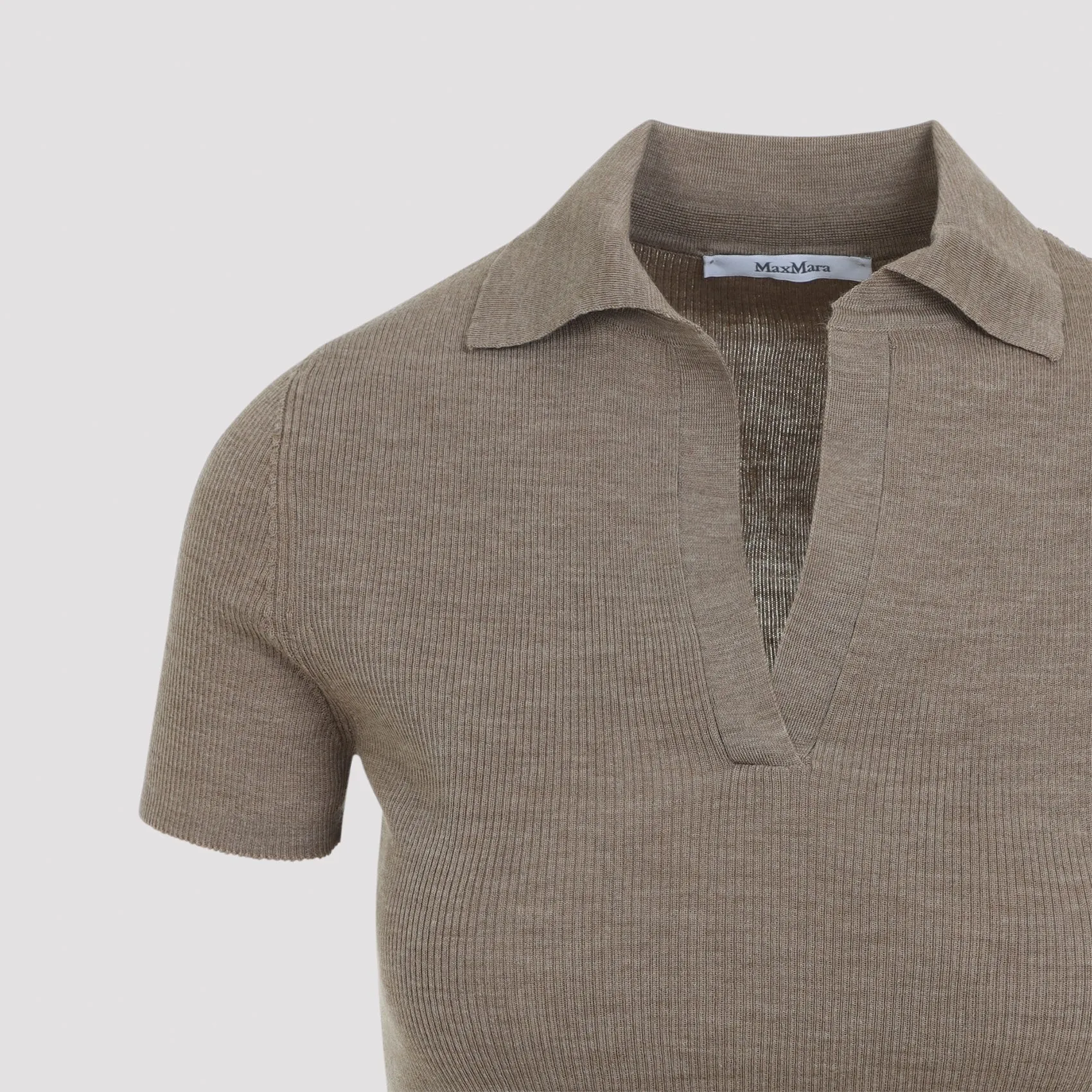 TOBACCO LIGHT BROWN VIRGIN WOOL ALBERO KNIT RIBBED POLO sold by Lord & Taylor product image thumbnail 4