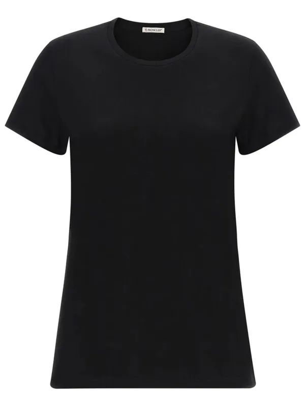 COTTON JERSEY T-SHIRT WITH LOGO PATCH BLACK made by Moncler