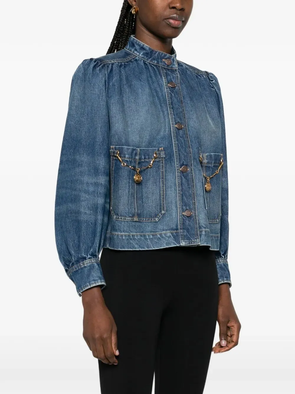 CHLOÉ HIGH-NECK GATHERED DENIM JACKET sold by Lord & Taylor product image thumbnail 5