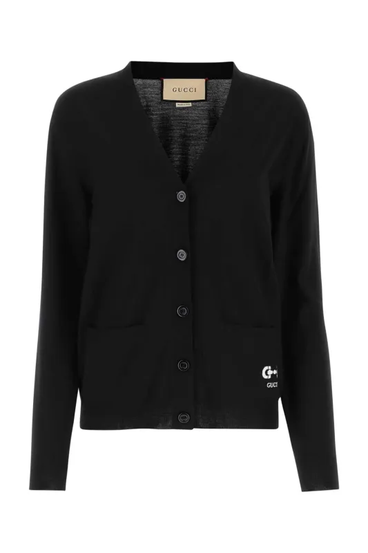 BLACK STRETCH WOOL BLEND CARDIGAN made by Gucci