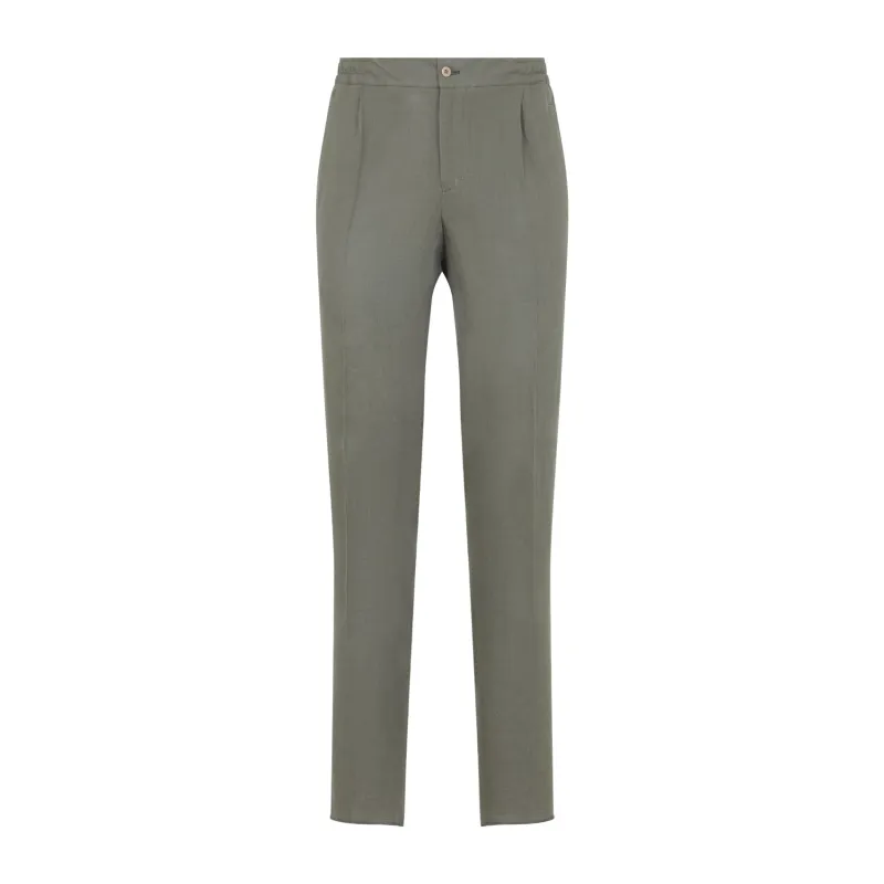 GREEN LINEN PANTS made by Kiton