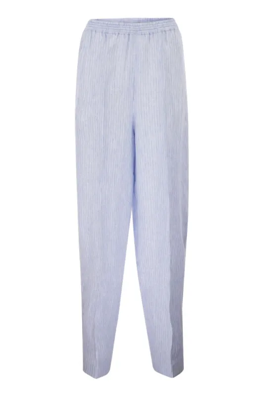PURE LINEN STRIPED TROUSERS WITH ELASTICATED WAISTBAND made by Fabiana Filippi