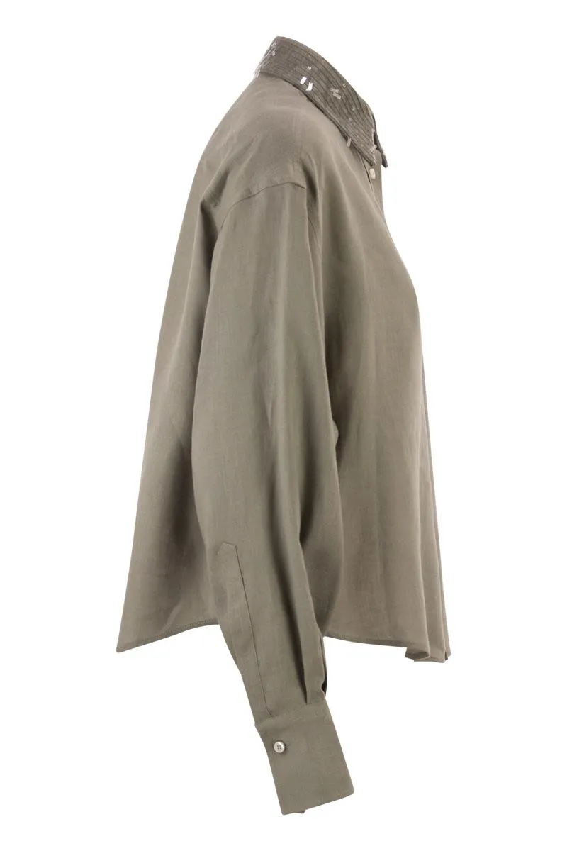 LINEN SHIRT WITH SEQUIN-EMBROIDERED COLLAR sold by Lord & Taylor product image thumbnail 3