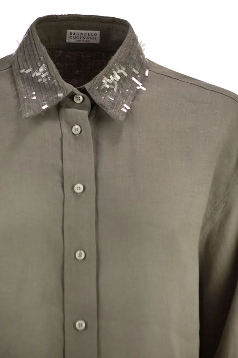 LINEN SHIRT WITH SEQUIN-EMBROIDERED COLLAR sold by Lord & Taylor product image thumbnail 4