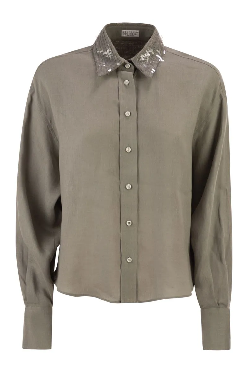 LINEN SHIRT WITH SEQUIN-EMBROIDERED COLLAR sold by Lord & Taylor