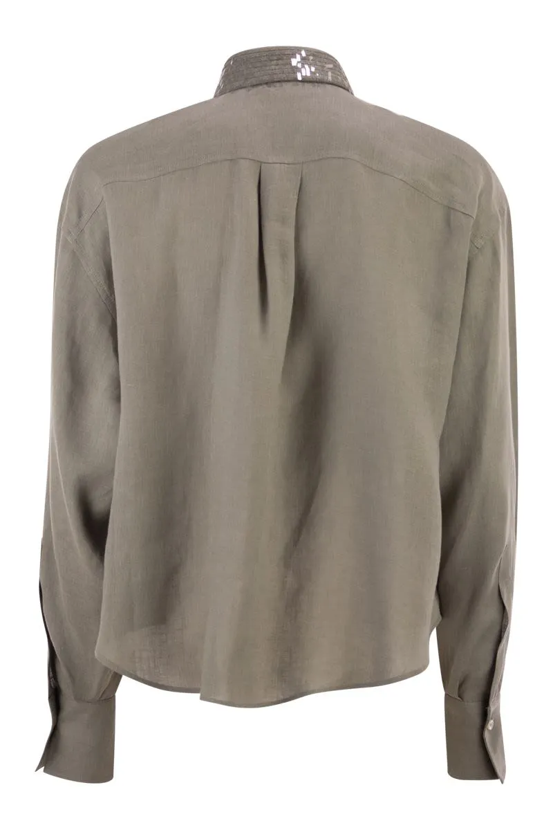 LINEN SHIRT WITH SEQUIN-EMBROIDERED COLLAR sold by Lord & Taylor product image thumbnail 2