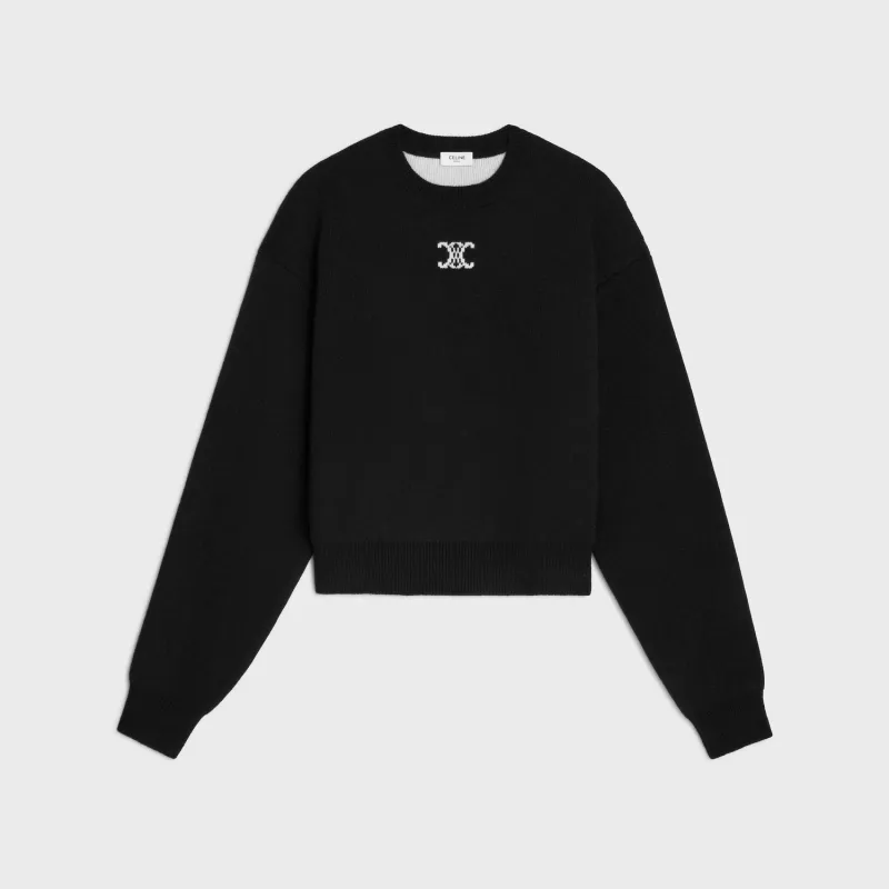 BLACK WHITE CASHMERE WOOL CREWNECK SWEATER made by Celine