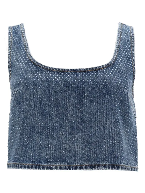 DENIM CROP TOP WITH RHINESTONES made by Self-Portrait