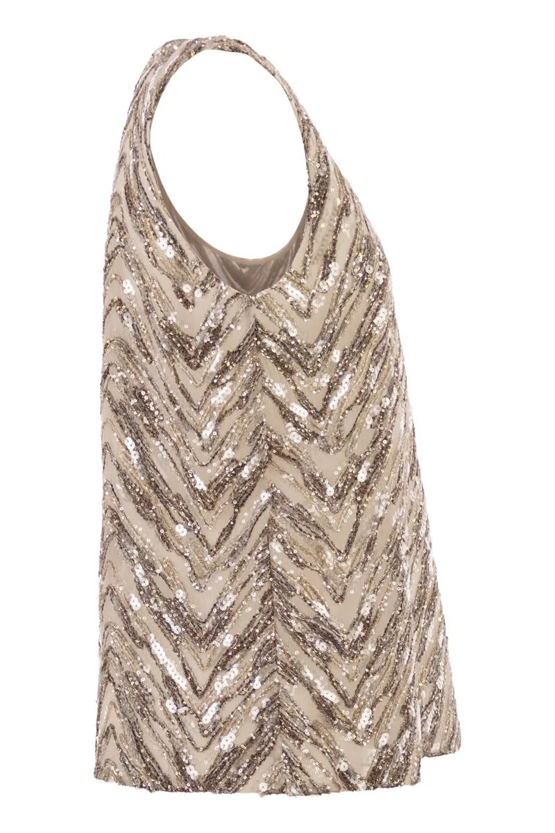 CRISPY SILK TOP WITH DAZZLING CHEVRON EMBROIDERY sold by Lord & Taylor product image thumbnail 3